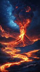 burning fire volcano in the sky