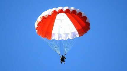 Exciting Moment as Skydiver Soars Through the Sky with Red and White Parachute