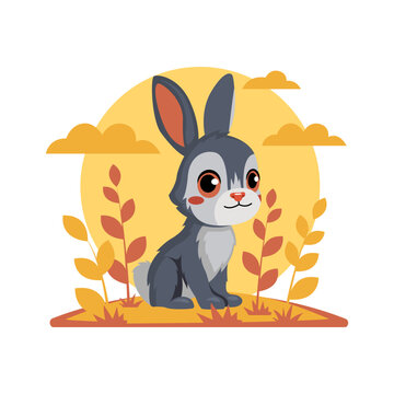 cute gray bunny sitting in autumn setting clip art preview