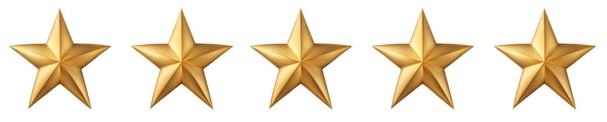 Estrela dourada de avaliação, cinco estrelas isolado em fundo transparente.
