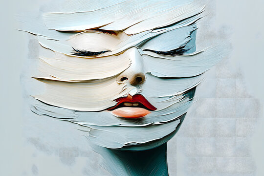 Visage de femme se confondant avec des traces de peinture