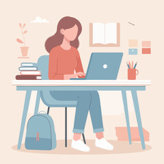 Concept illustration of online courses, distance studying, self education, digital library. E-learning banner. Online education. Vector illustration in flat style