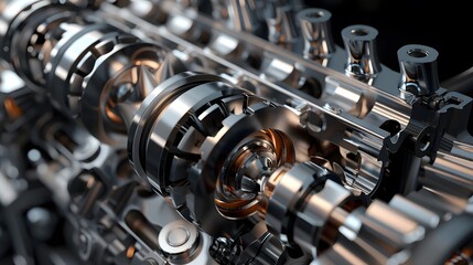 Fototapeta premium Detailed 3D engine schematic with exploded views of the crankshaft, connecting rods, and pistons in a high-performance engine 
