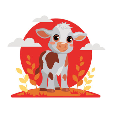 cute calf standing red background clip art preview