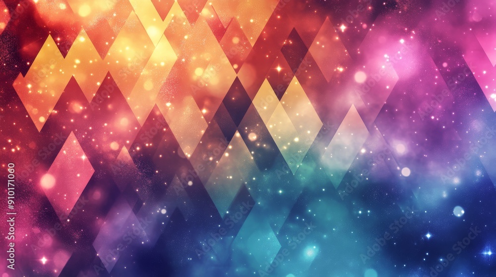 Poster combination of sparkly glitter and geometric patterns in a colorful palette