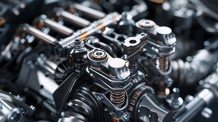 Detailed exploded view of a luxury car engine, featuring high-resolution visuals of the manifold and piston assembly 