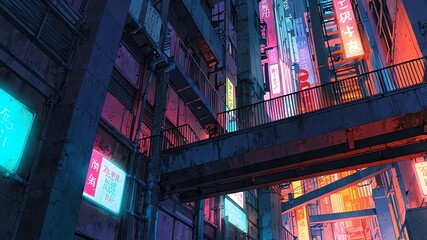 Obraz premium urban metropolis underworld underbelly of a modern cit flat anime