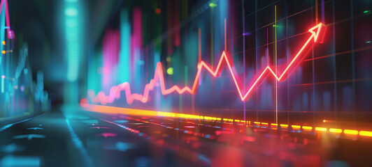 A stock market graph with an arrow pointing upwards, indicating growth and success in the financial industry