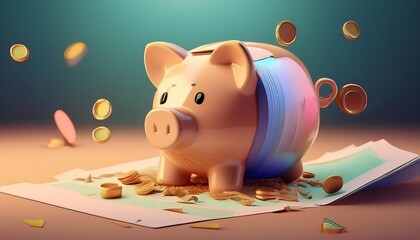 Illustration of a cracked piggy bank with coins and broken pieces around, symbolizing financial challenges or savings issues.