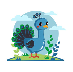 The peacock is a funny vector illustration. Farm animal for kids, posters, logo