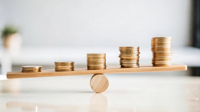 Seesaw with Coin Piles: Financial Balance in Business
