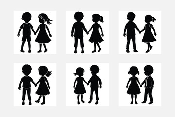 Inspiring kids with family silhouette white background artwork set
