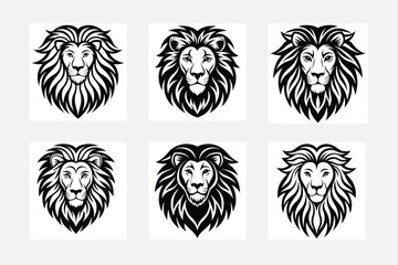 Lion logo silhouette white background artwork set ideas
