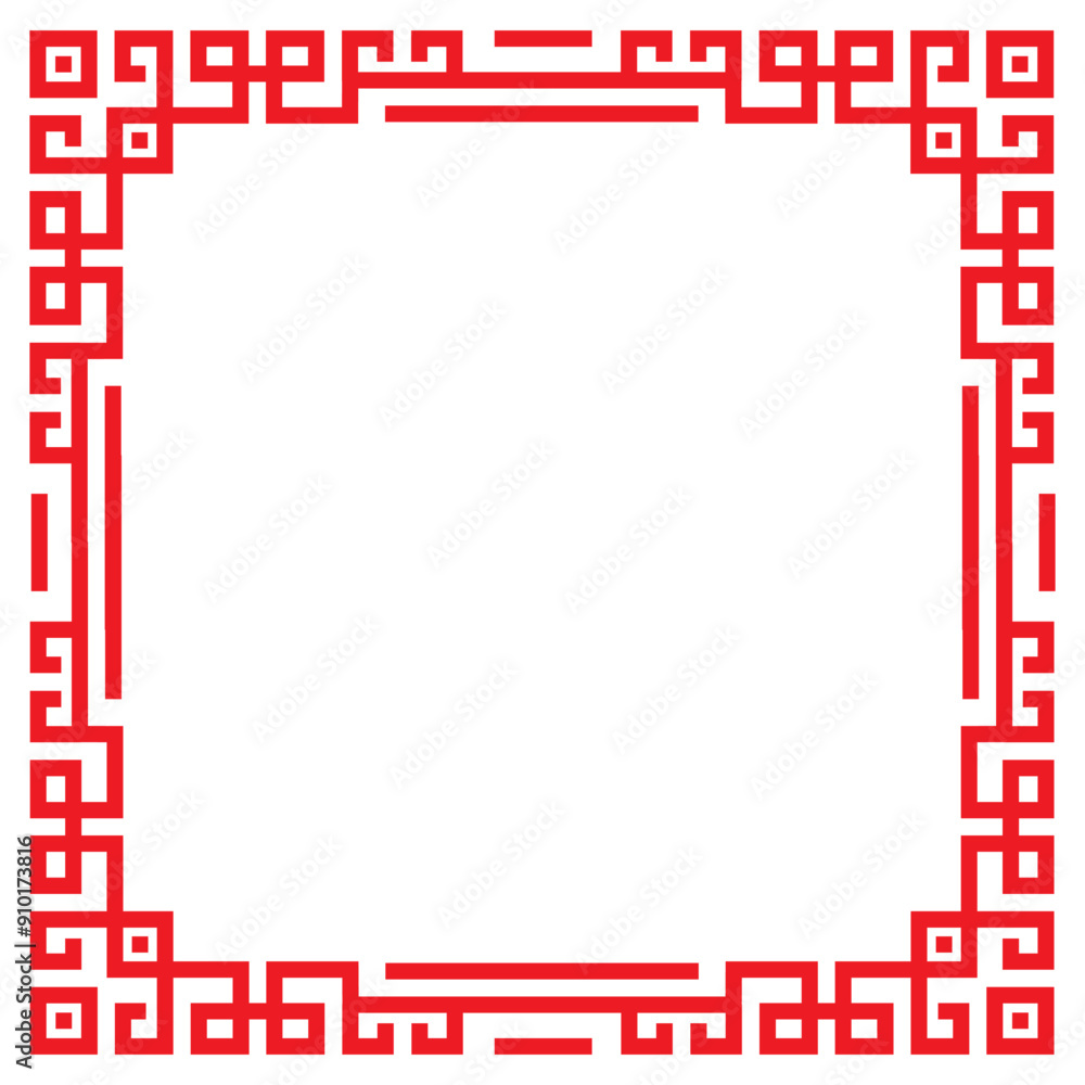 Poster red abstract geometric pattern chinese frame set vector design.