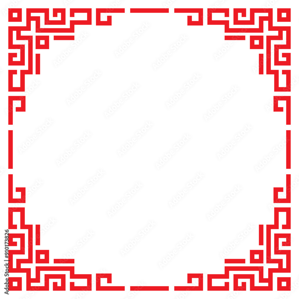 Poster red abstract geometric pattern chinese frame set vector design.