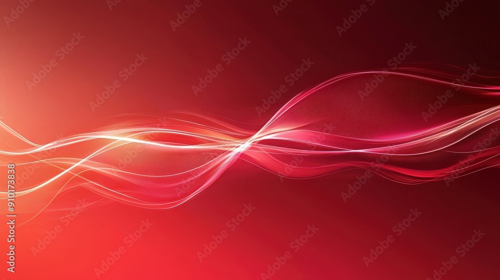 Fototapete Soft red waves of light gracefully flow and intertwine against a dark backdrop, creating a mesmerizing abstract visual effect