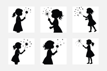 Whimsical Little Girl Blowing Silhouette Collection
