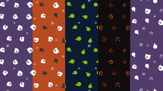 Looping Halloween Patterns Background Animation. Seamless Background Loop. 4K and HD Version.