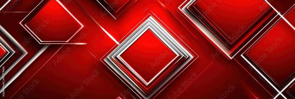 Poster Geometric shapes in red and silver create a striking abstract design with sharp angles and shimmering effects, enhancing the contemporary aesthetic
