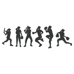 Baseball player silhouettes set in different poses. Baseball icons vector. Man Throwing Ball Silhouette. Baseball Player Silhouette. baseball player, vector isolated illustration. Baseball batter.