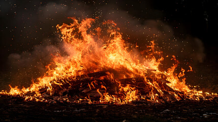 Fiery Bonfire with Sparks and Smoke - Realistic Image