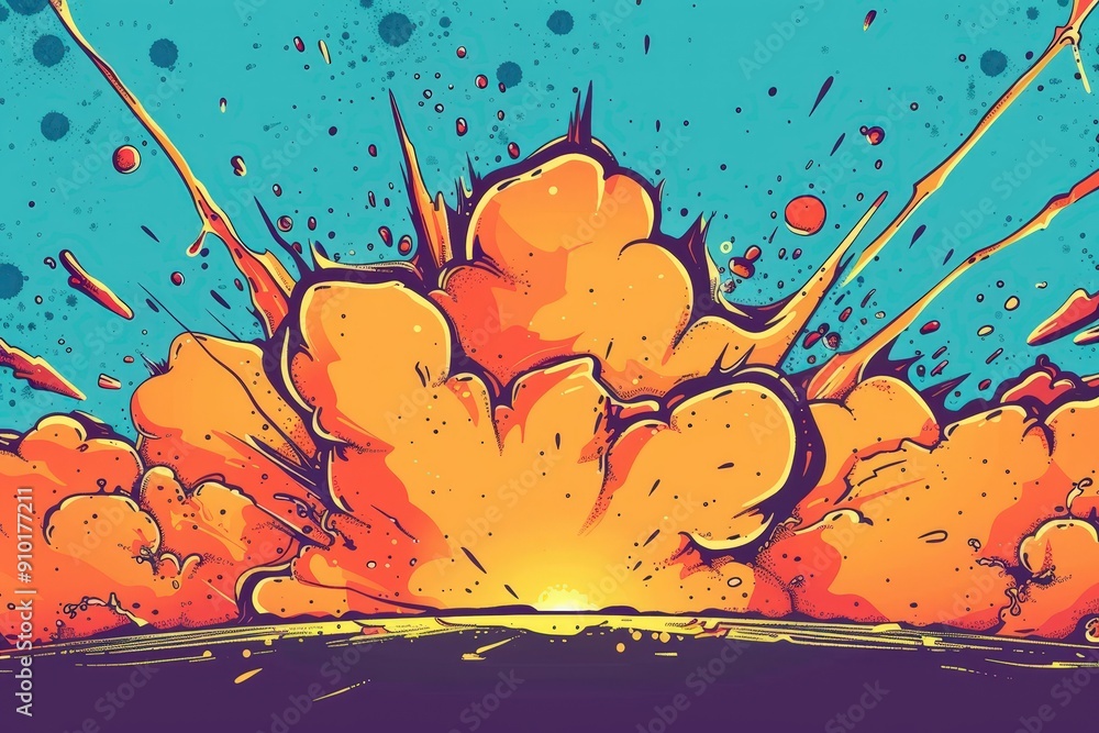Aufkleber a vibrant explosion erupts against a blue background, creating dynamic clouds of orange and yellow s