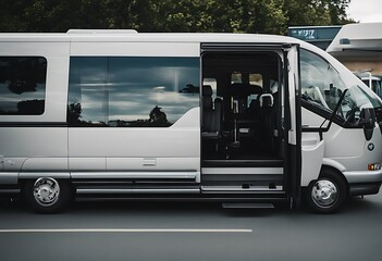 bus wheelchair access van row view body trip side auto heavy white carry ready drive wheel travel symbol custom minibus vehicle minivan waiting journey business handicap sabled transfer