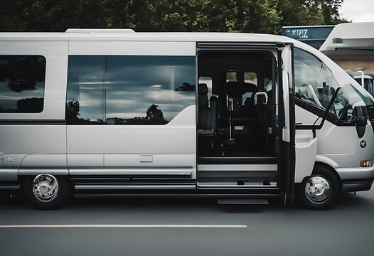 bus wheelchair access van row view body trip side auto heavy white carry ready drive wheel travel symbol custom minibus vehicle minivan waiting journey business handicap sabled transfer