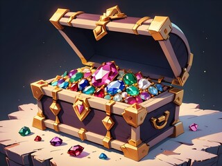 A cartoon illustration of a chest full of jewels and gems generative ai
