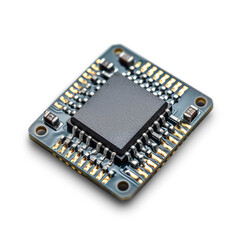Closeup photorealistic isolated microchip on a white background. 