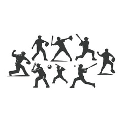 Baseball player silhouettes set in different poses. Baseball icons vector. Man Throwing Ball Silhouette. Baseball Player Silhouette. baseball player, vector isolated illustration. Baseball batter.