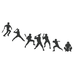 Baseball player silhouettes set in different poses. Baseball icons vector. Man Throwing Ball Silhouette. Baseball Player Silhouette. baseball player, vector isolated illustration. Baseball batter.