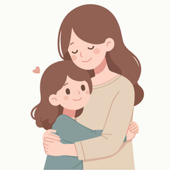 mother holds her son with care and love. Happy Mothers Day concept with mom and small boy. Vector illustration