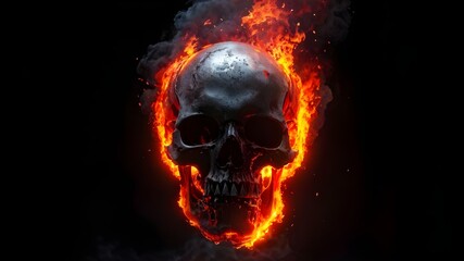 Fiery Human Skull on a black background. Generative AI illustration of the skull in the fire.,