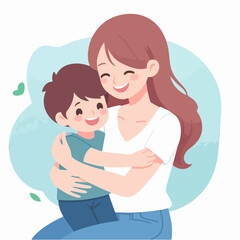 Obraz premium mother holds her son with care and love. Happy Mothers Day concept with mom and small boy. Vector illustration