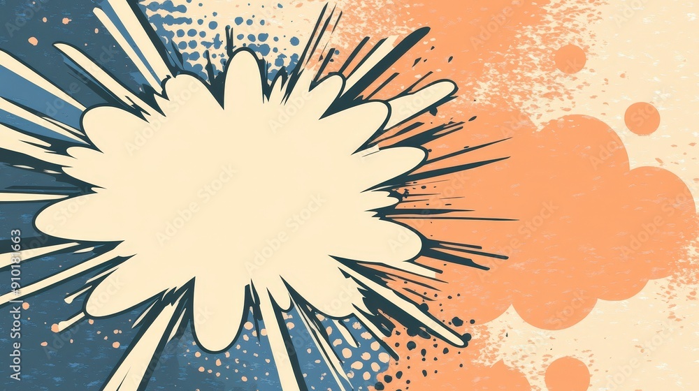 Poster a vibrant explosion graphic features a central blank space, surrounded by energetic lines and dots i