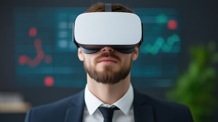 Businessman Using Virtual Reality to Analyze Financial Data