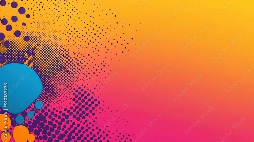 Poster a striking blend of orange and pink hues features vibrant dots and gradients, creating a contemporar
