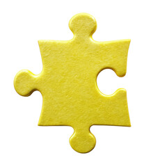 A yellow puzzle piece with a smooth surface, representing connection and problem-solving. Isolated on transparent background, png.