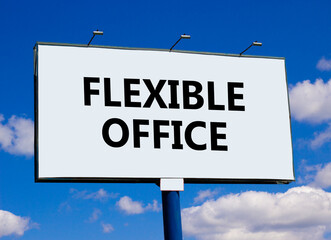 Flexible office symbol. Concept words Flexible office on beautiful white big billboard. Beautiful...