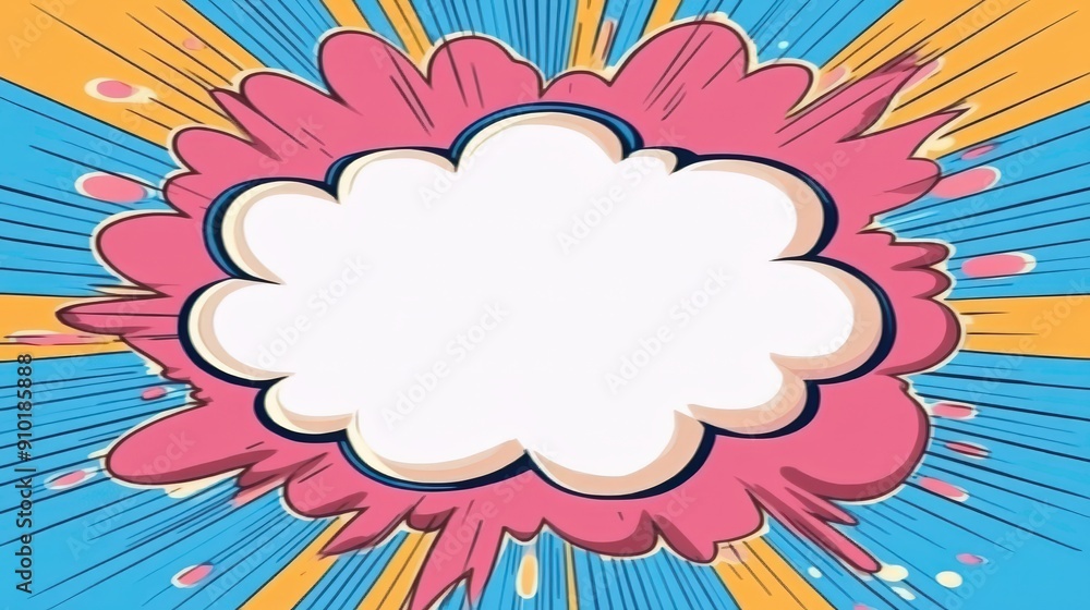Poster a vibrant burst of colors surrounds an empty speech bubble, creating a dynamic and playful visual ef