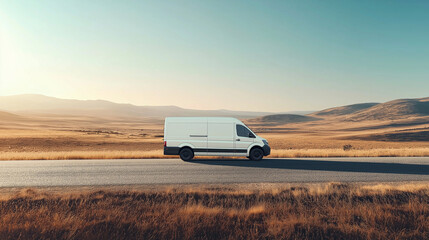 A minimalist delivery van on a clean road, representing efficient transport management