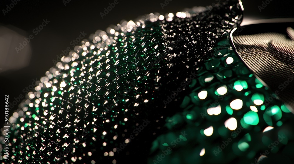 Aufkleber a close-up captures the stunning texture and shimmer of emerald green fabric illuminated by soft, ar