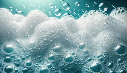 Foamy water background. The image showcases a surface with thick white foam and bubbles floating atop deep blue water.