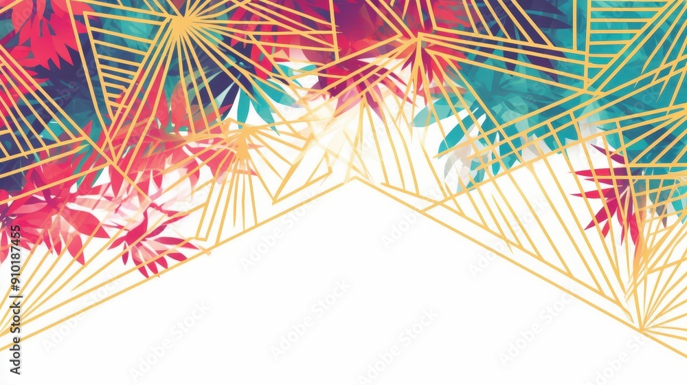 Poster Colorful geometric patterns seamlessly blend with floral designs, creating a vibrant and striking visual display against a light background