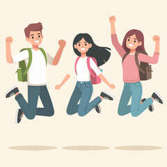 Fototapeta premium Happy people jumping celebrating victory. Flat cartoon characters illustration