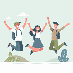 Happy people jumping celebrating victory. Flat cartoon characters illustration