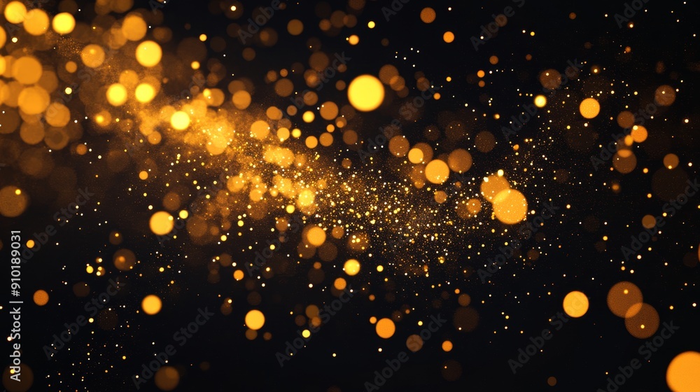 Poster the glittering light particles and vibrant glow of a sparkling black and gold bokeh overlay create a