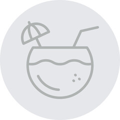 Coconut Drink Vector Line Grey Circle Grey