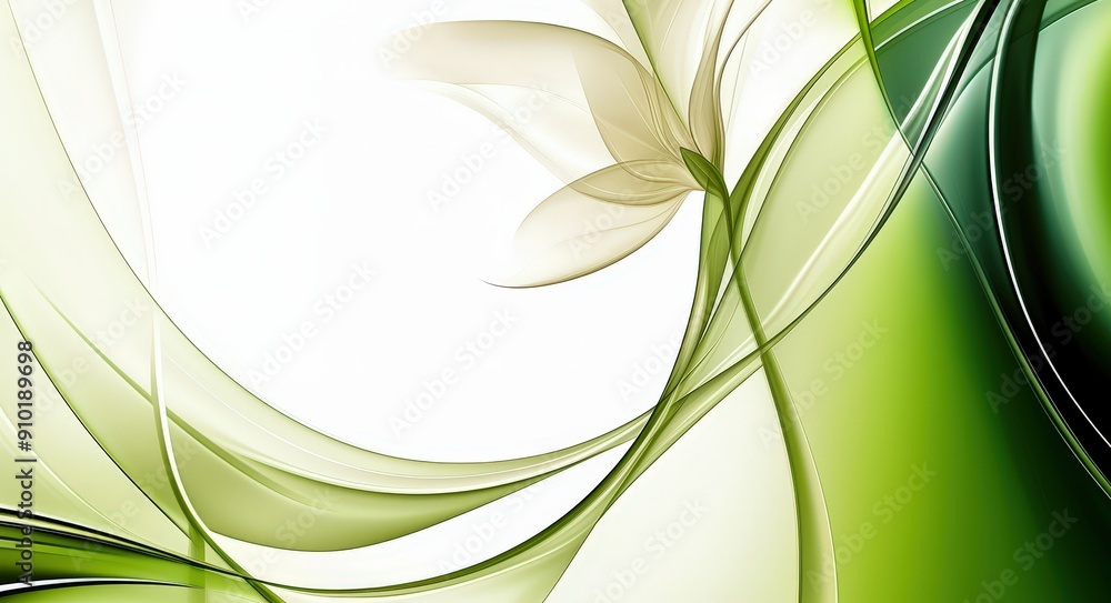 Poster Soft green flowing lines intertwine with delicate floral elements, creating a harmonious and elegant composition